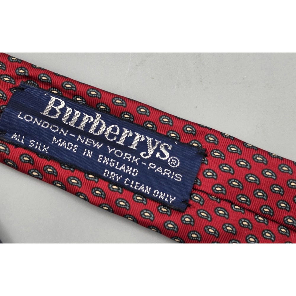 Vintage Burberrys London Silk Tie Red Micro Paisley Made England 3.5" Necktie - Picture 2 of 9
